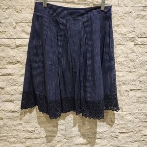 NWT Banana Republic Navy Blue Striped Skirt Embroidered Eyelet Hem Size 8